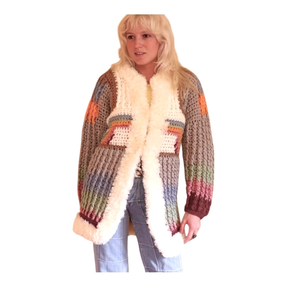 Boho Vintage 1970 knitted rainbow sweater Tagged size Large PtP 17”